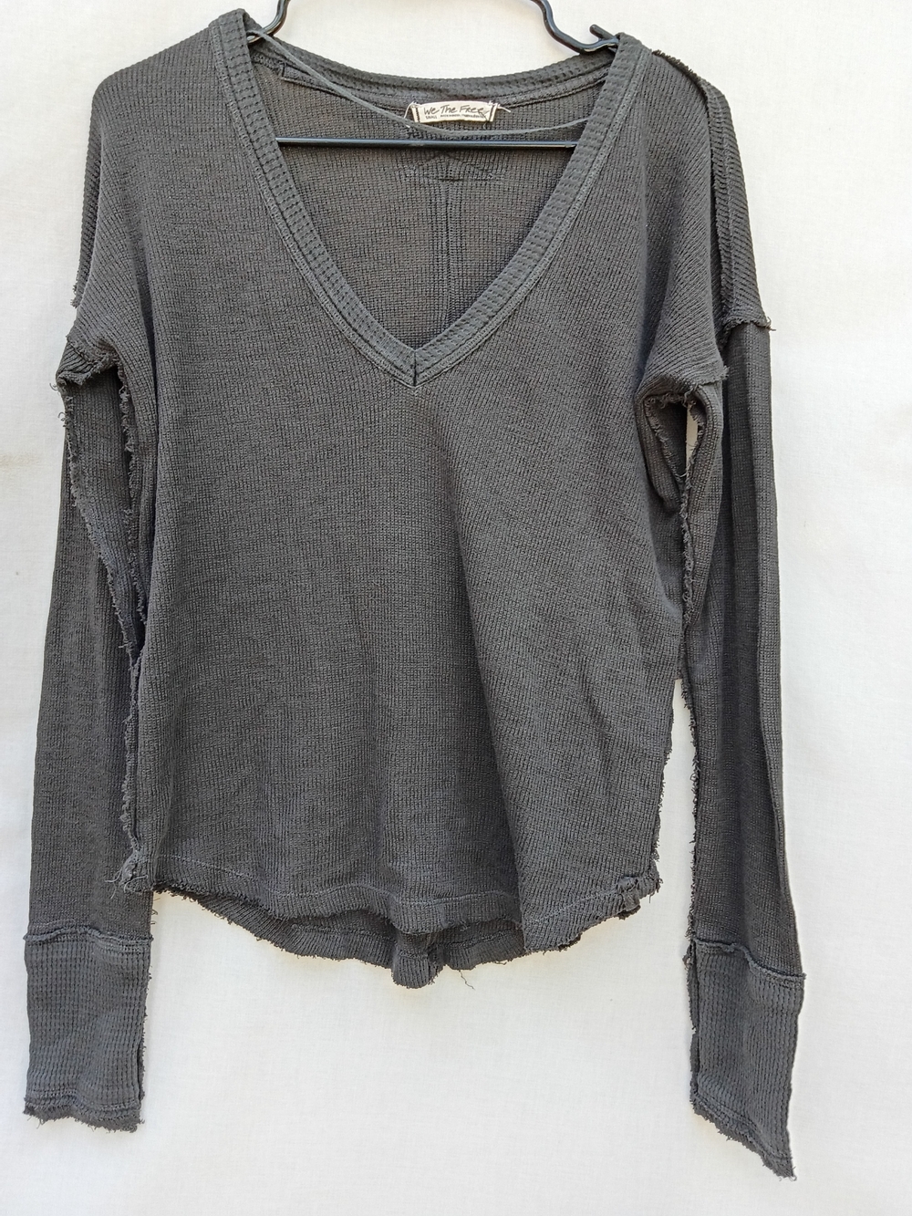 We The Free Free People Buttercup Thermal Black Charcoal Waffle Knit Grunge S